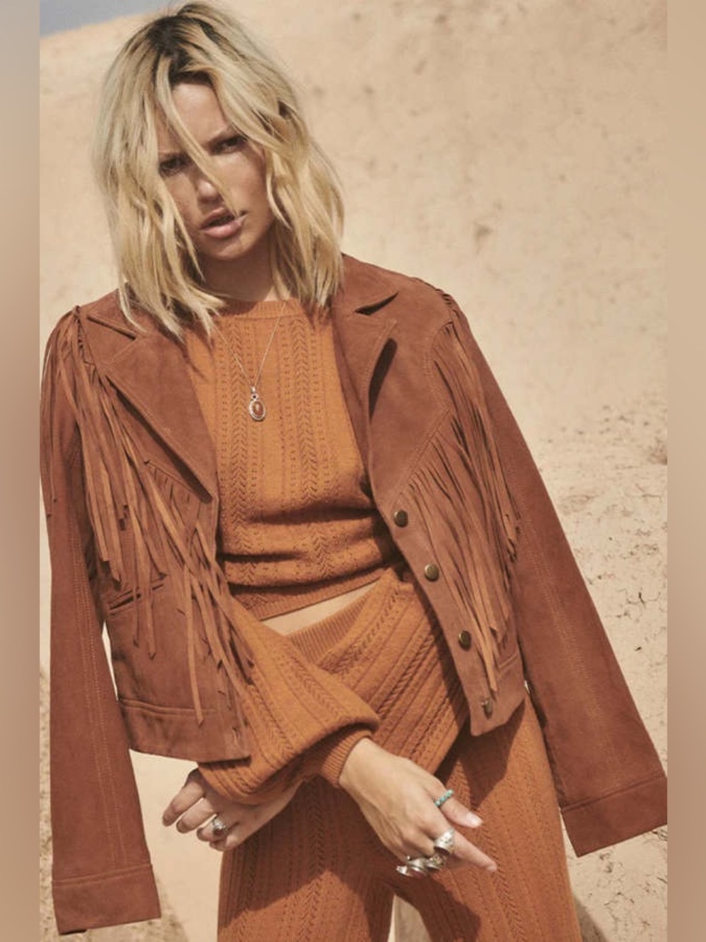 SPELL RIDER SUEDE TASSEL JACKET in TOBACCO